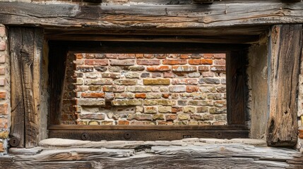 Wall Mural - Rustic Window Frame with Exposed Brick Wall