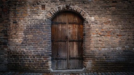 Poster - Rustic Wooden Door on Old Brick Wall