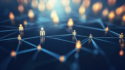 Social media network connection, people icons on dark background. Global internet technology and online data exchange