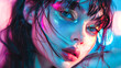 © ximich_natali - Ethereal portrait of woman with vibrant holographic makeup and neon lighting