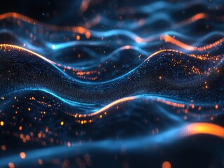 Poster - A data flow background featuring flowing digital streams and dynamic graphs, symbolizing real-time data movement and processing