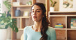 © AzeemudDeen/peopleimages.com - Meditation, breathing and fitness with mature woman for health, zen and spiritual wellness. Balance, mindfulness and healing aura with person at home for yoga exercise, awareness and energy