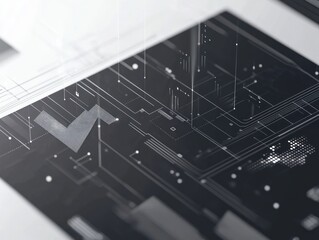 Poster - A data technology background with minimal design, featuring clean lines, simple geometric shapes, and subtle data flow visualizations in a sleek, monochrome palette