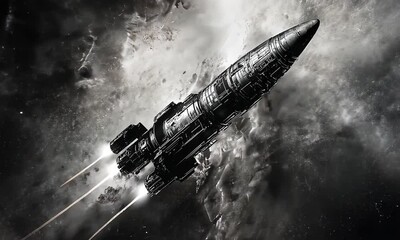 Wall Mural - Sketched Spacecraft in Galaxy