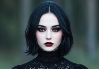 Sticker - Mysterious woman with dark hair and bold makeup