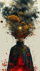 Surreal Portrait of a Woman with a Whirlwind of Nature in Her Hair