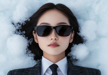 Sticker - Confident woman in suit and sunglasses