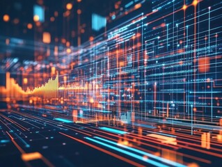 Poster - A digital transformation data background with shifting graphs, animated charts, and flowing data lines, representing the transformative power of data in modern industries