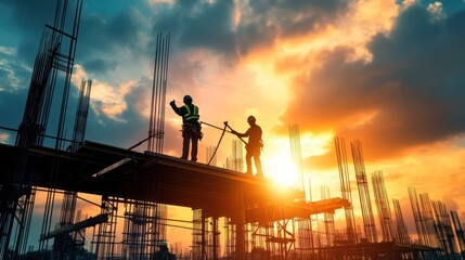 Poster - A dynamic action shot of a skilled construction worker, with a worker using precise tools and machinery, representing the expertise required for advanced construction tasks