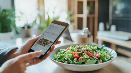 Person Ordering Salad Online Using Smartphone