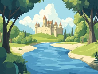 Sticker - landscape with castle