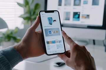 Poster - Close-up of a Person's Hands Holding a Smartphone with a Website Open