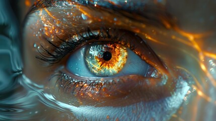 Wall Mural - Close Up of a Human Eye with Water Reflections