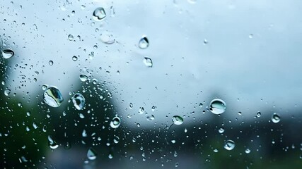Wall Mural - close-up of water drops on window glass, 4k