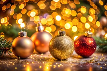Wall Mural - christmas ornaments with twinkling lights holidays christmas close-up