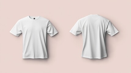 White male T-shirt mockup on a clean background, with front and back views perfectly aligned for template and design use.