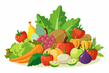 Poster - Cartoon illustration of fruits and vegetables big group food design