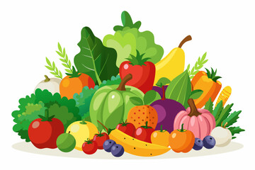 Poster - Cartoon illustration of fruits and vegetables big group food design