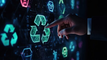 Poster - Businessman Hand Pointing at Glowing Recycle Icon