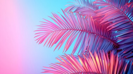 Poster - A pink and purple palm tree with a blue background