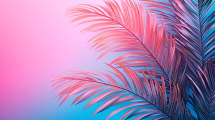 Poster - A pink and purple leafy palm tree with a blue background