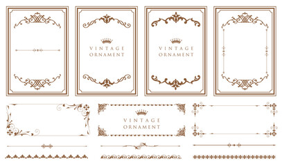 Fototapete - Antique picture borders or deco divider. Retro ornamental frame, vintage rectangle ornaments and ornate border. Decorative wedding frames. Isolated icons vector set..eps