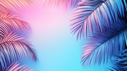 Poster - A blue and pink background with a palm tree in the foreground