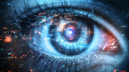 Wall Mural - 14. A 3D holographic projection of the human eye, focusing on different perspectives