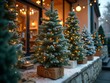 © useful pictures - Festive holiday spirit captured in a cozy outdoor setup with snow-dusted trees glowing beside a warm cafe in winter