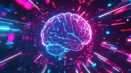 Poster - Colorful Digital Brain Spinning in a Vivid Environment