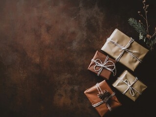 A minimalistic background with Christmas gifts