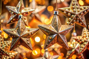 Wall Mural - golden star ornaments with warm lights joyful holidays christmas ambiance