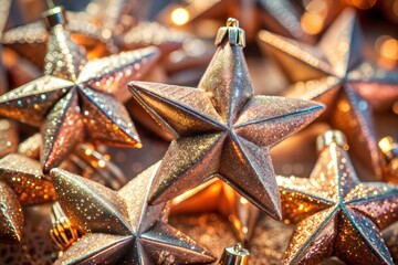 Canvas Print - golden star ornaments glittering in festive light holidays christmas atmosphere
