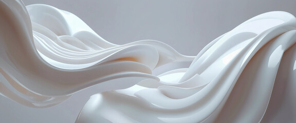 Wall Mural - 3d render of an abstract art object, wavy round organic smooth and soft lines, white ceramic material