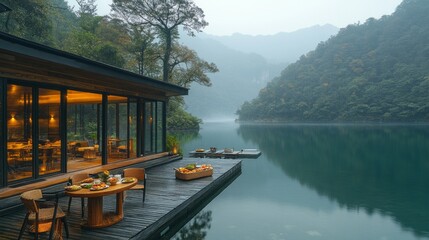 Poster - A lake with a house on the shore