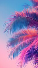 Poster - A palm tree with pink and blue leaves