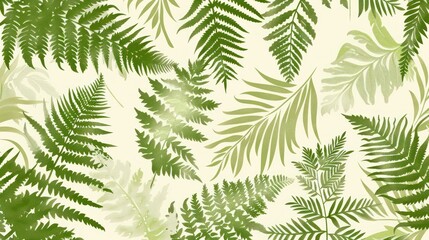 Wall Mural - Green Fern and Palm Leaf Pattern on a Light Background