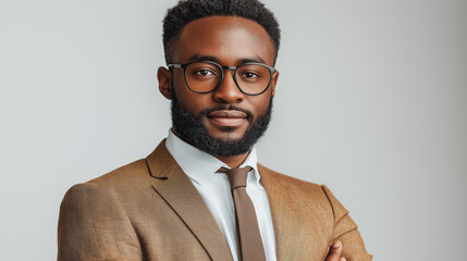 Poster - A man with a beard and glasses is wearing a suit and tie. He is posing for a picture