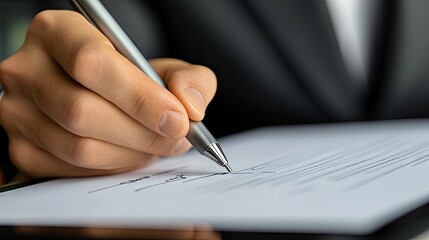 Poster - Business professional using a tablet to digitally sign an important document, emphasizing efficiency and modern business solutions.