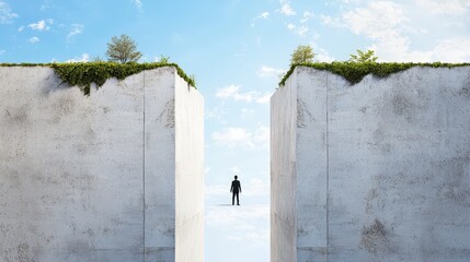 Poster - A figure surrounded by high walls, unable to see the possibilities beyond.