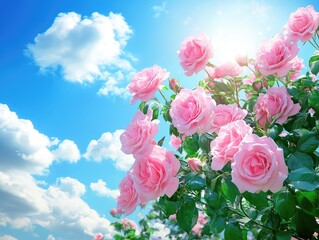 Poster - pink roses against blue sky