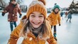 © Sergio - Children enjoying ice skating at a winter rink while smiling and playing in the snow on a sunny day