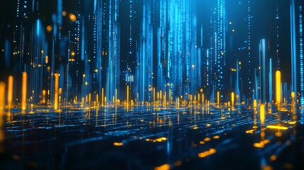 Poster - Abstract digital background with glowing lines and particles, representing data flow and technology.