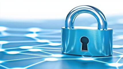 Poster - Digital Security Concept with a Lock and Network Background