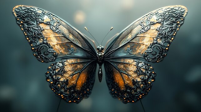A delicate butterfly encased in a clear ice crystal, with its wings spread out and frozen in motion.