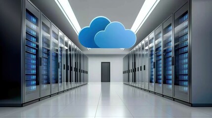 Poster - Modern Data Center with Cloud Symbol Above