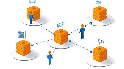 Poster - Data Sharing Concept with Orange Blocks and People Icons