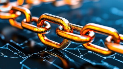 Poster - Close-up of Metallic Chain Links on Digital Background