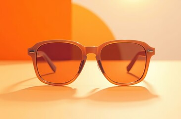 Minimal style composition made of trendy sunglasses closeup on orange and white sunlit background