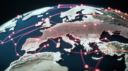 Poster - Digital Network Connections Over Europe Map
